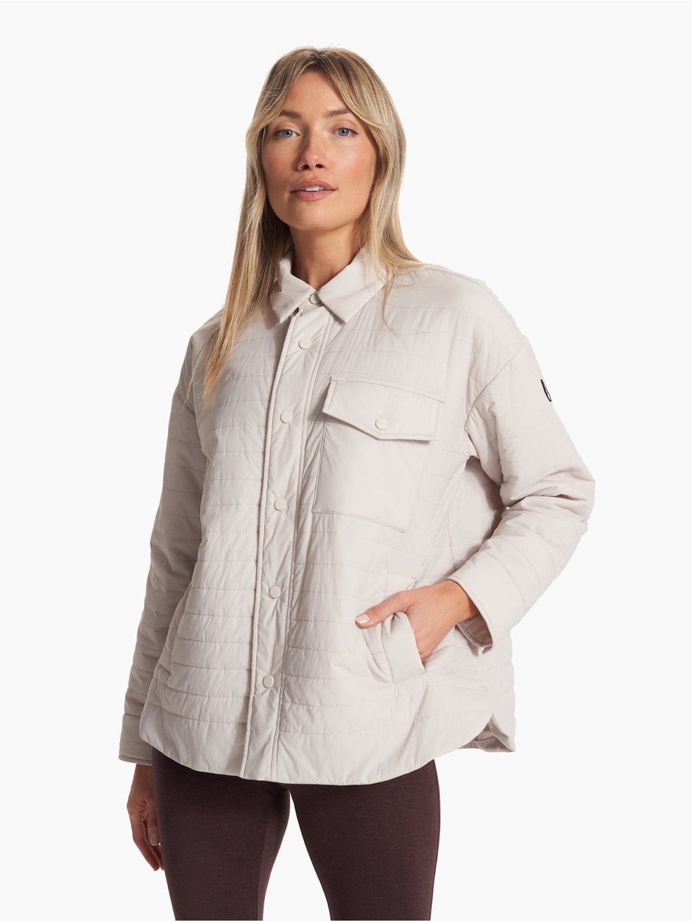 Vuori Light Cream Quilted Button-Front Shirt Puffer Jacket M/L